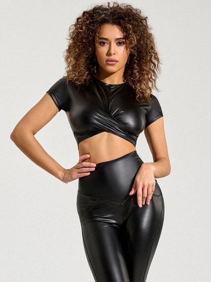 🖤ZASUWA Female PU High-rise Leggings