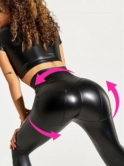 🖤ZASUWA Female PU High-rise Leggings