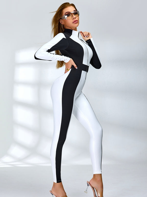 🖤ZASUWA Female "SciFi Heroine" Contrast Color PU Half Zipper Ski Jumpsuit