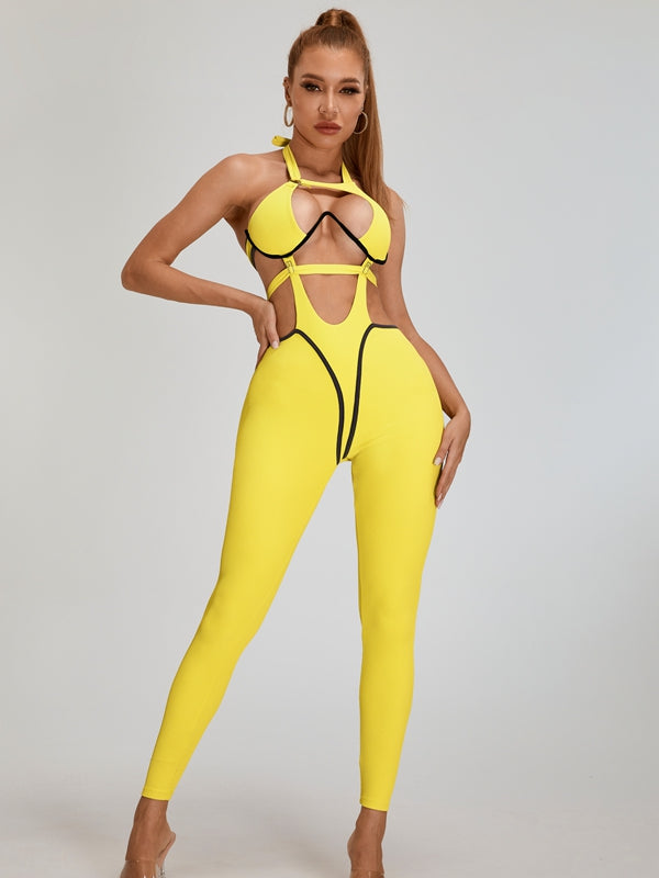 🖤ZASUWA Female Sexy Contrast Color Stripe Hollow Out Jumpsuit