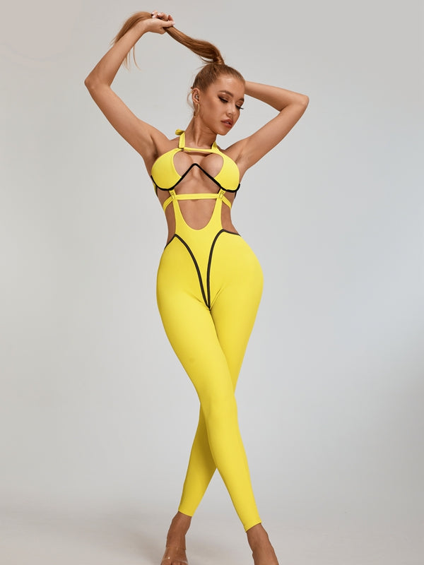 🖤ZASUWA Female Sexy Contrast Color Stripe Hollow Out Jumpsuit