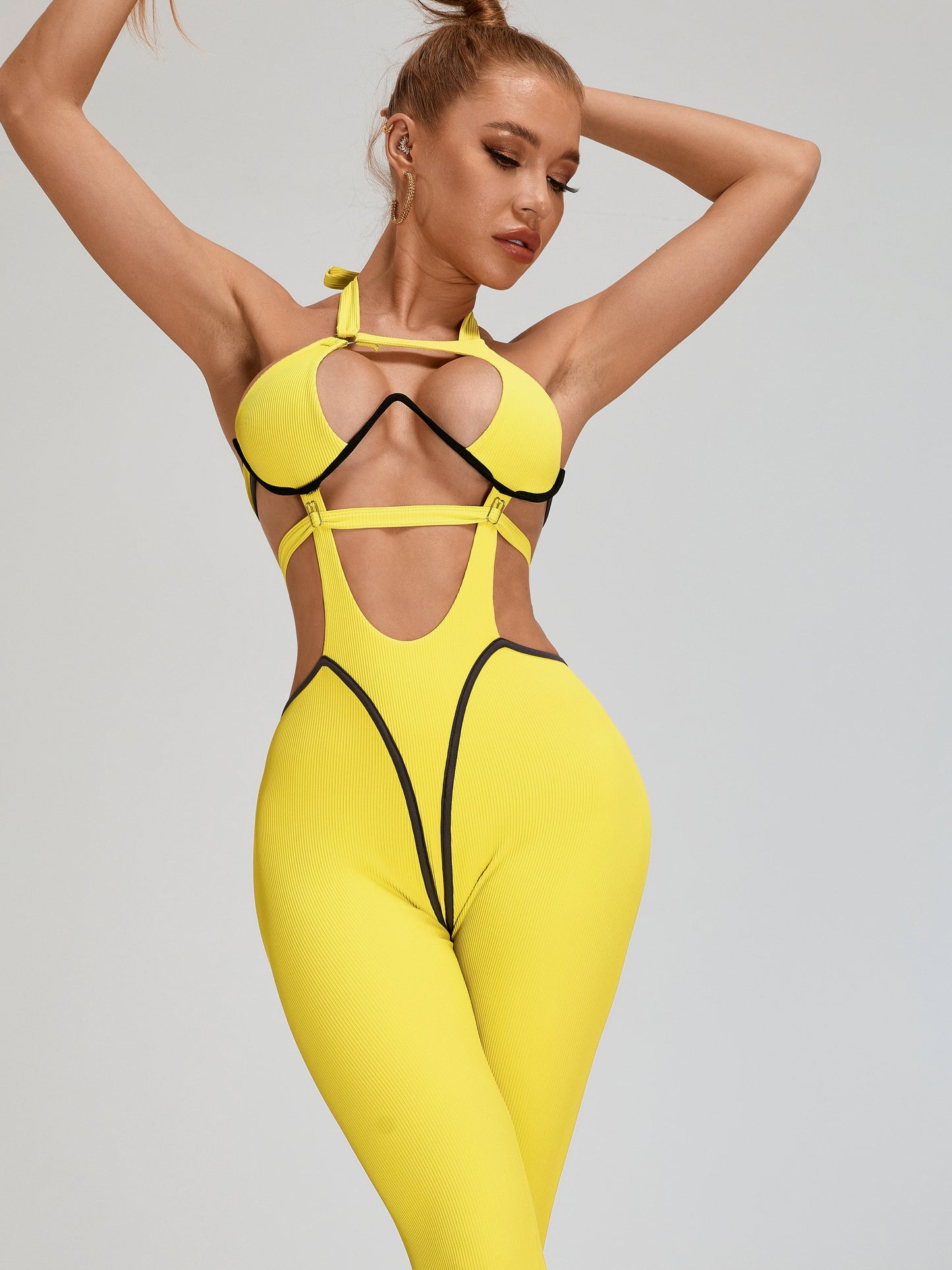 🖤ZASUWA Female Sexy Contrast Color Stripe Hollow Out Jumpsuit