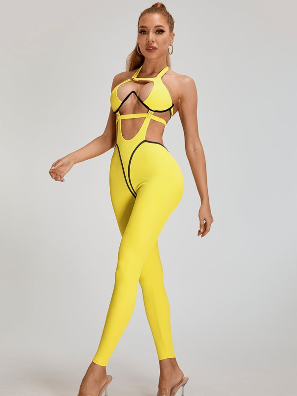 🖤ZASUWA Female Sexy Contrast Color Stripe Hollow Out Jumpsuit