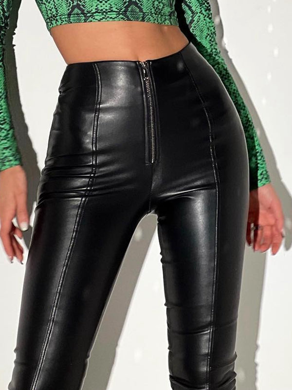 ZASUWA Female Sexy Faux Leather Zipper Leggings